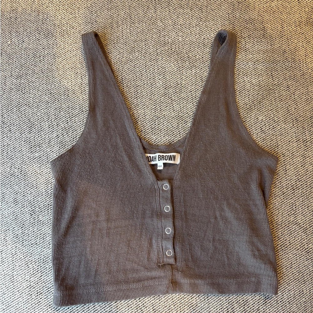 Joah Brown Buttoned Crop Tank Top